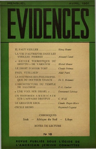 Evidences. N° 18 (Avril 1951)
